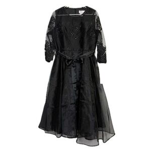 EY Boutique Dress Womens 8 Black Formal Beaded Lace Sheer 3/4 Sleeve U0257